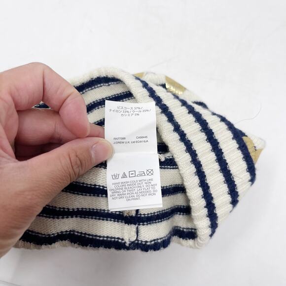 Crewcuts Girls S/M Cream Blue Gold Foil Striped Leopard Beanie Hat Wool Cashmere - Picture 7 of 8